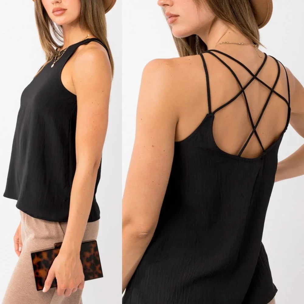 Scottlyn Back Cross Spaghetti Strap Top - Picture 1 of 8